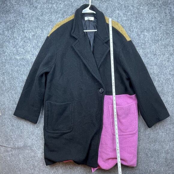 Peter Som Coat Womens 6 Black Pink Brown Colorblock Wool Rent The Runway - Picture 4 of 8